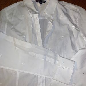 Women’s button up blouse with embroidered anchors